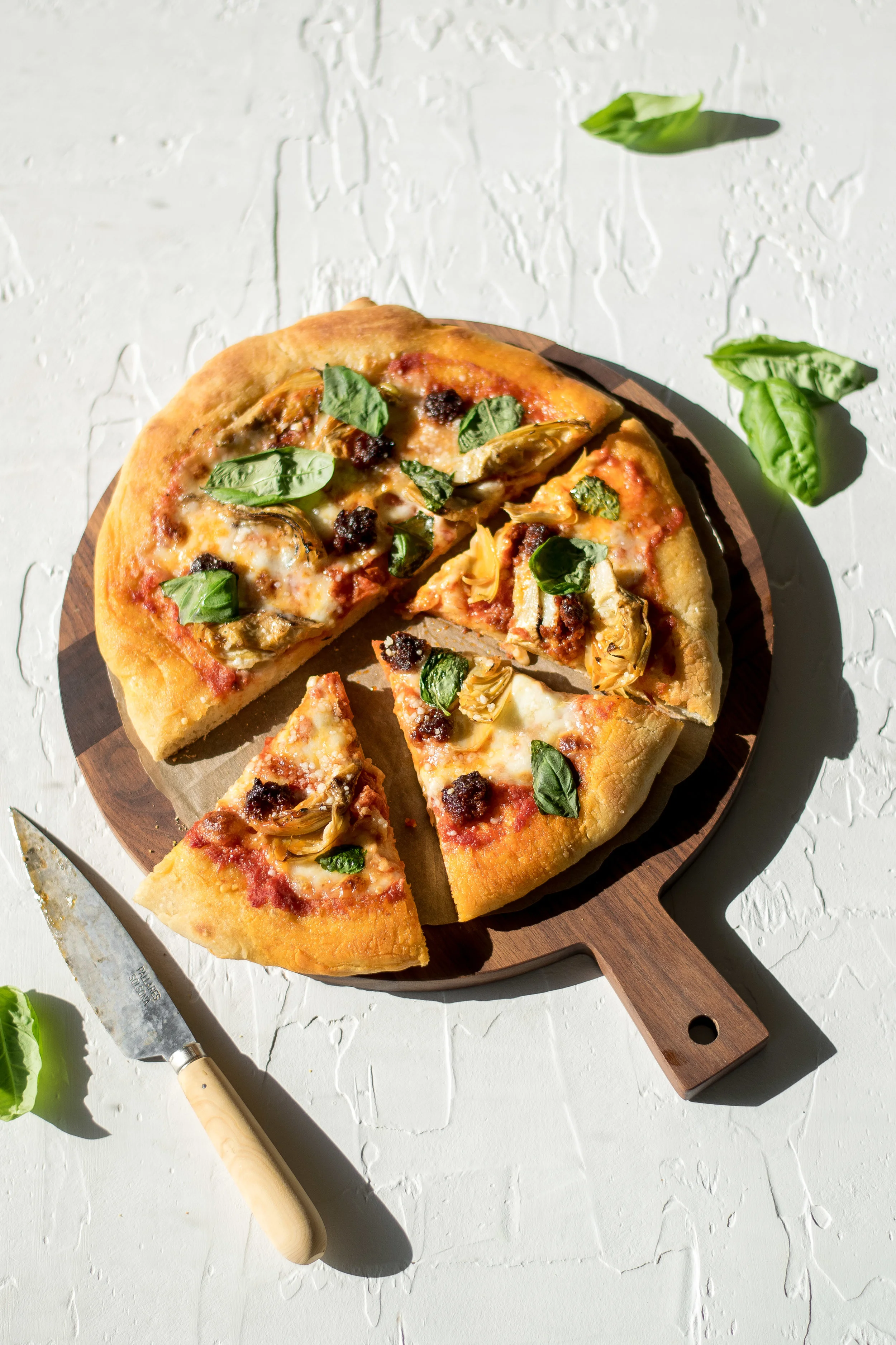 Artichoke, 'Nduja, + Fresh Mozzarella Pizza — All Purpose Flour Child